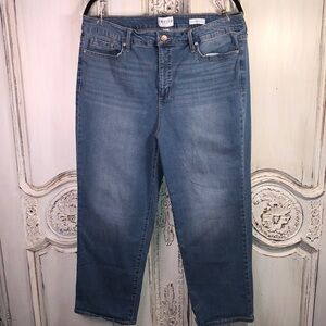 Frayed High Rise Straight Leg Medium Wash Jeans Size 16/33